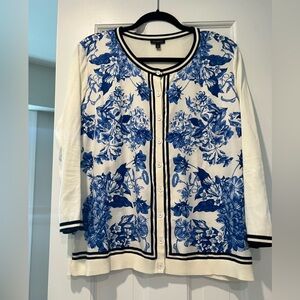 Floral Blue and White Cardigan Talbots